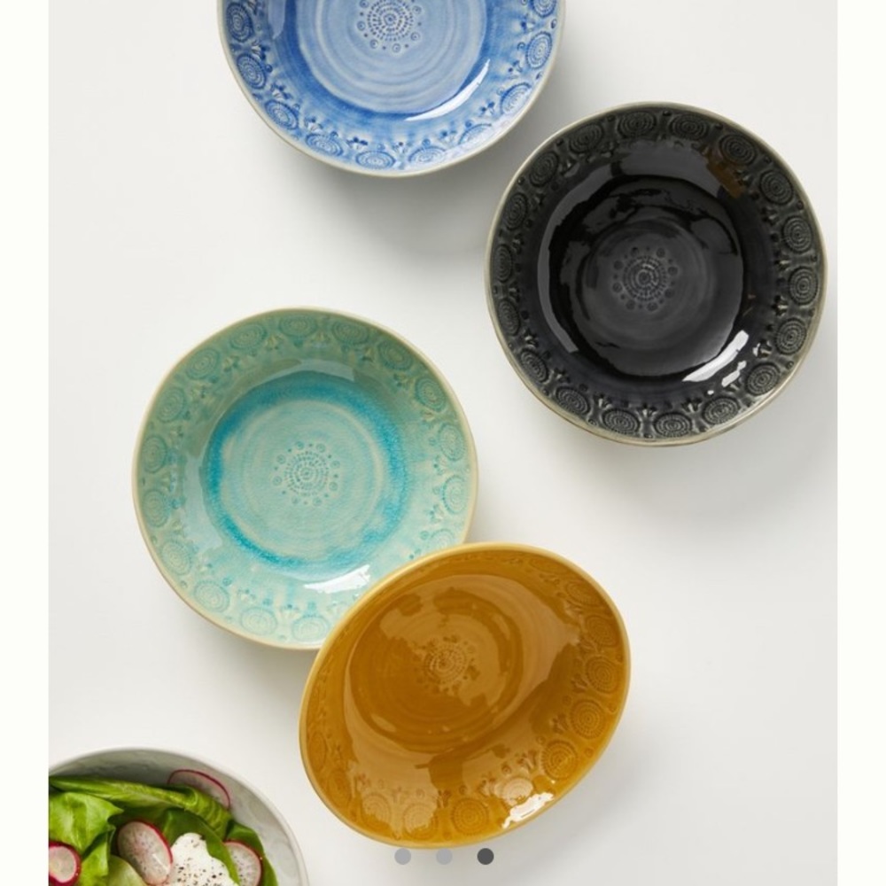 Anthropologie Old Havana Glazed Stoneware Pasta Bowls (4) Charcoal